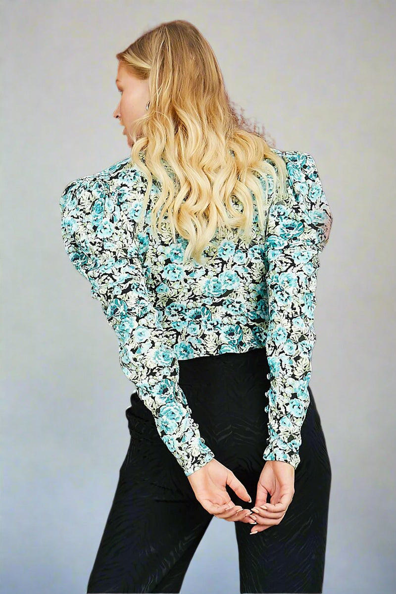 The Phoebe Puff Sleeve Blouse in Blue Floral