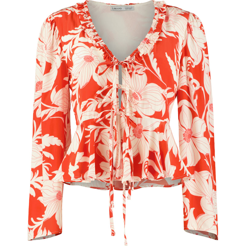 Long Sleeve Tie Front Top, Red Tie Front Top