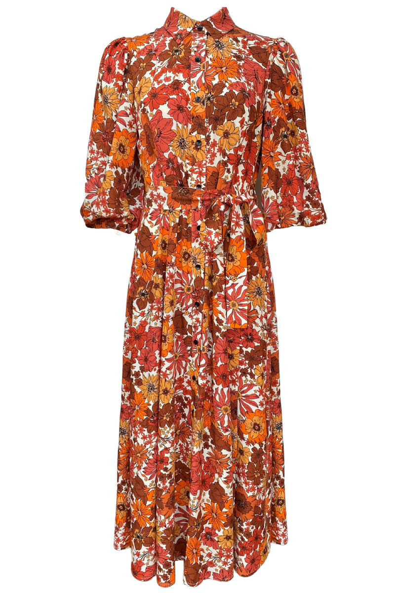 Maxi Shirt Dress in Brown Floral print