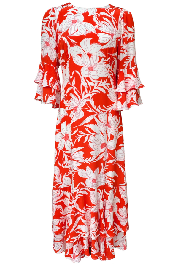 The Hazel Frill Maxi Dress in Red Vintage Floral