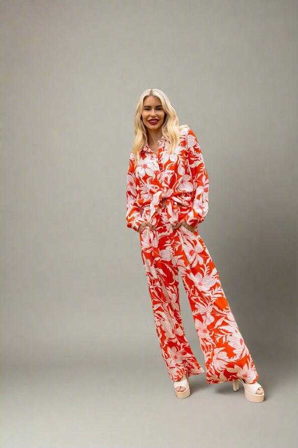 The Fleur Wide Leg Trousers in Red Floral