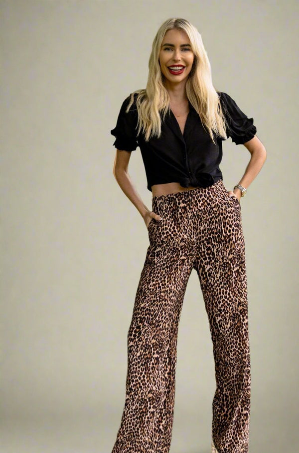 Wide Leg Trousers in Leopard | Dina