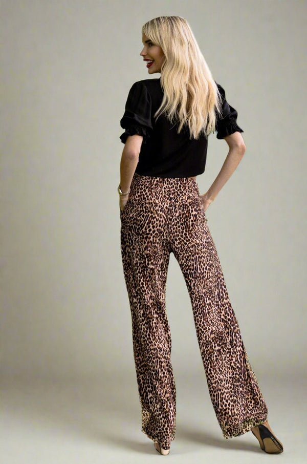 Wide Leg Trousers in Leopard | Dina