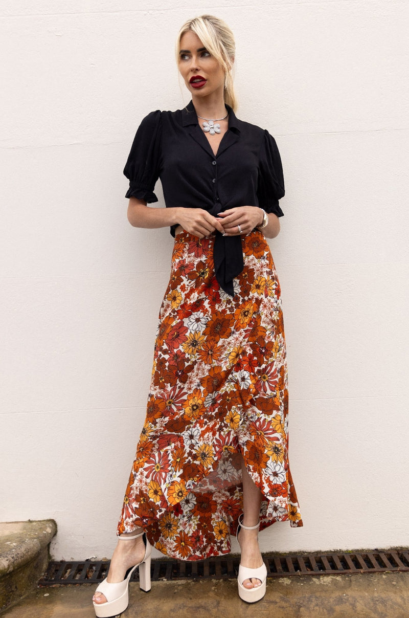 The Maya Skirt in Brown 70s Floral