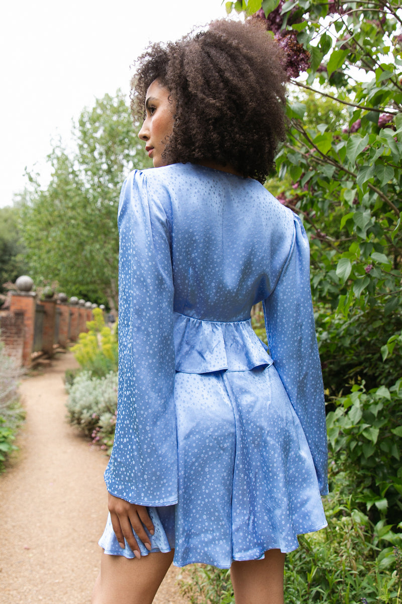 The Katya Tie Front Top in Cornflower Blue Satin