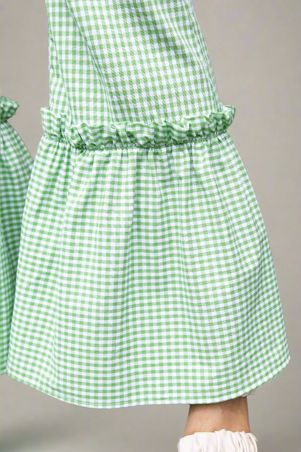 The Ginger Flared Trousers in Green Gingham