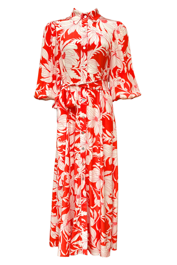 Maxi Shirt Dress in Red Vintage Floral