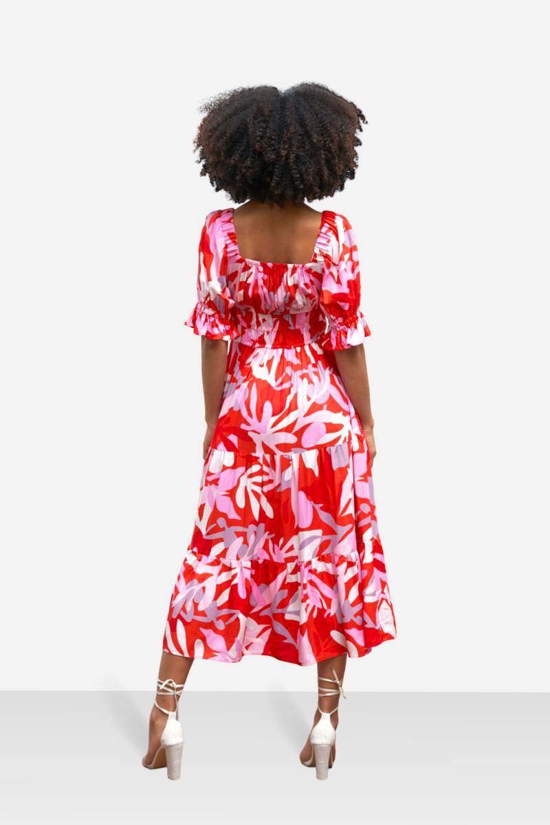 Women's Red Fabric The Tilde Square Neck Midi Dress – Lavaand