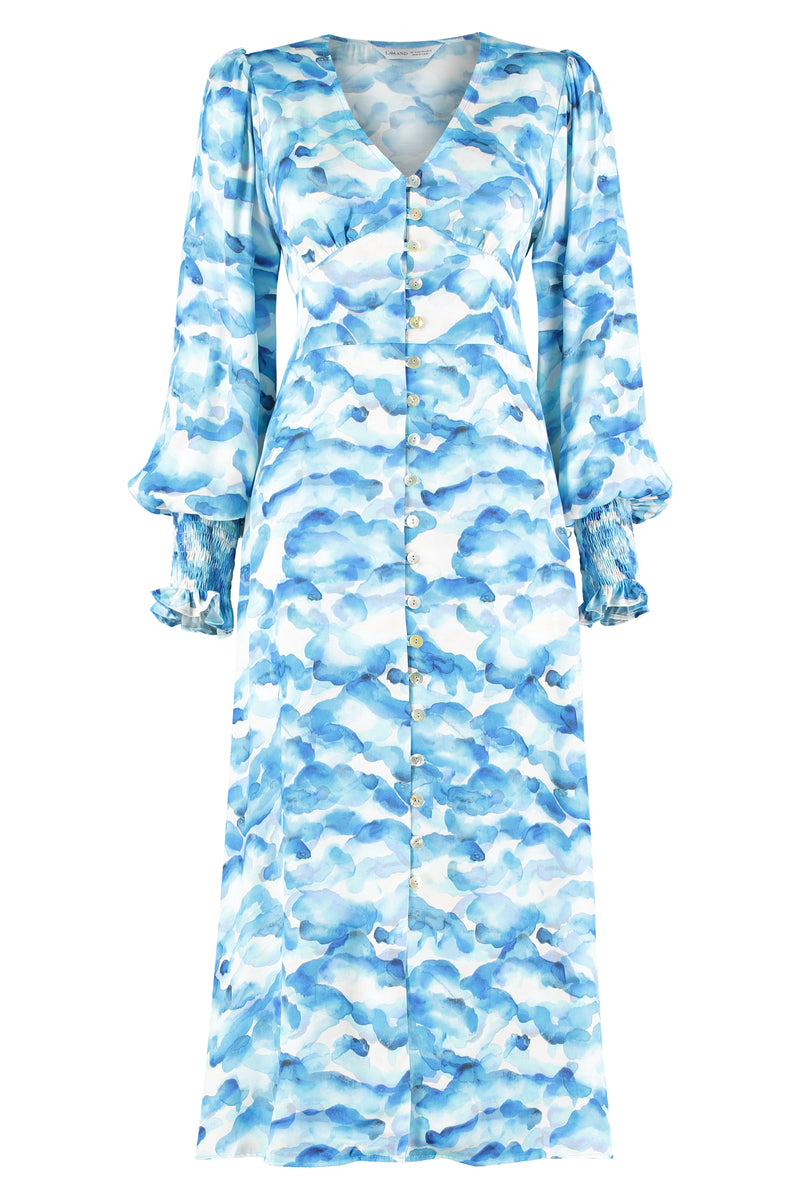 Women's Button Through Midi Dress in Blue Sky 