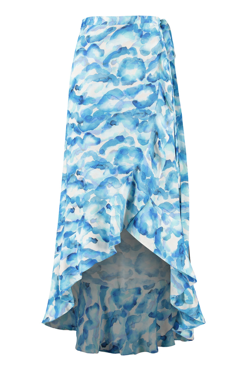 Midi Wrap Skirt in Blue Watercolour Cloud