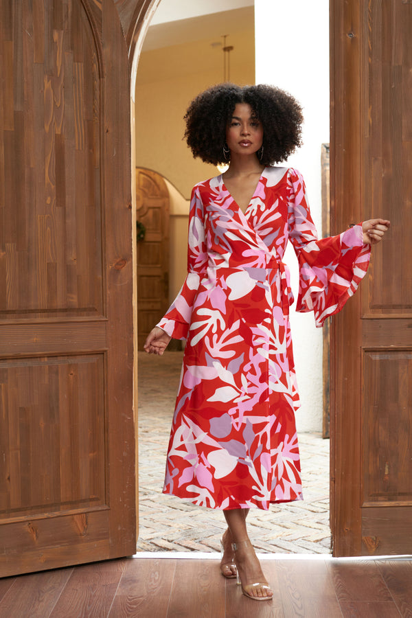 Wrap Dress in Red Leaf