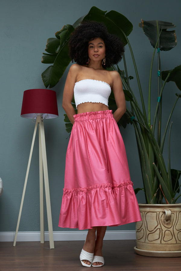 Midi Skirt in Watermelon Pink