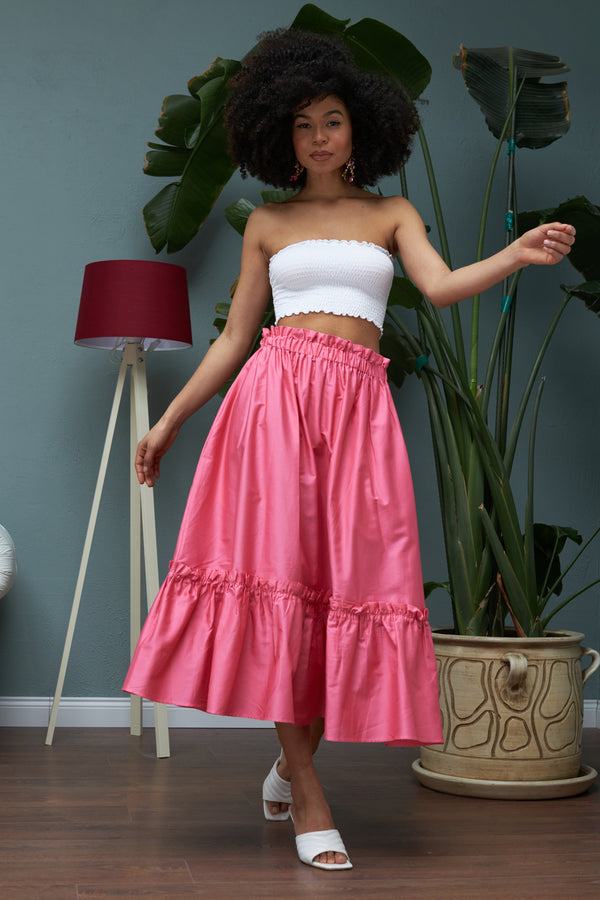 Midi Skirt in Watermelon Pink