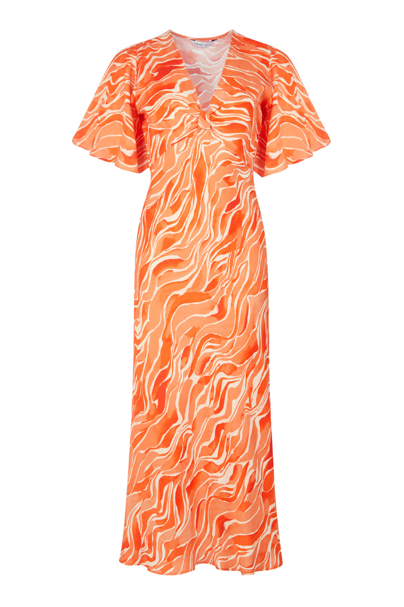 Midi Dress In Orange Waves for Women