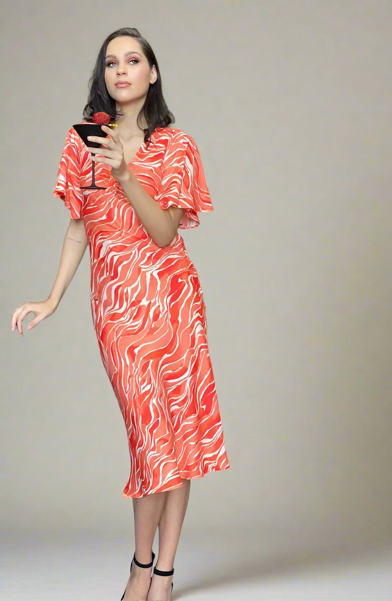 Midi Dress In Orange Waves for Women