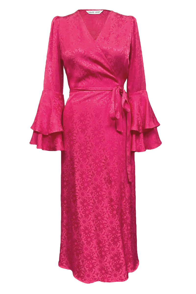 Pink Floral Long Sleeve Wrap Midi Dress for Women | Dantea – Lavaand