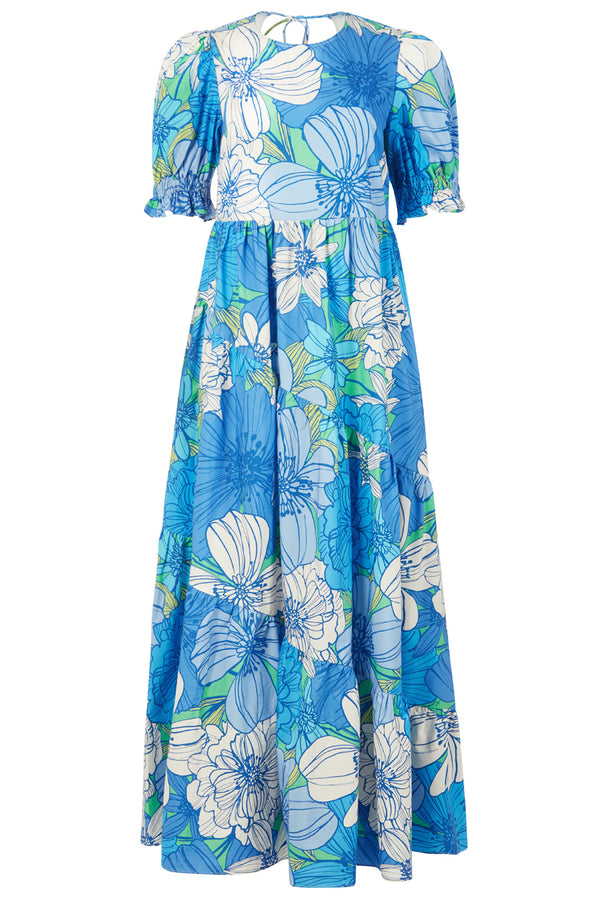 Organic Cotton Maxi Dress in Blue Floral