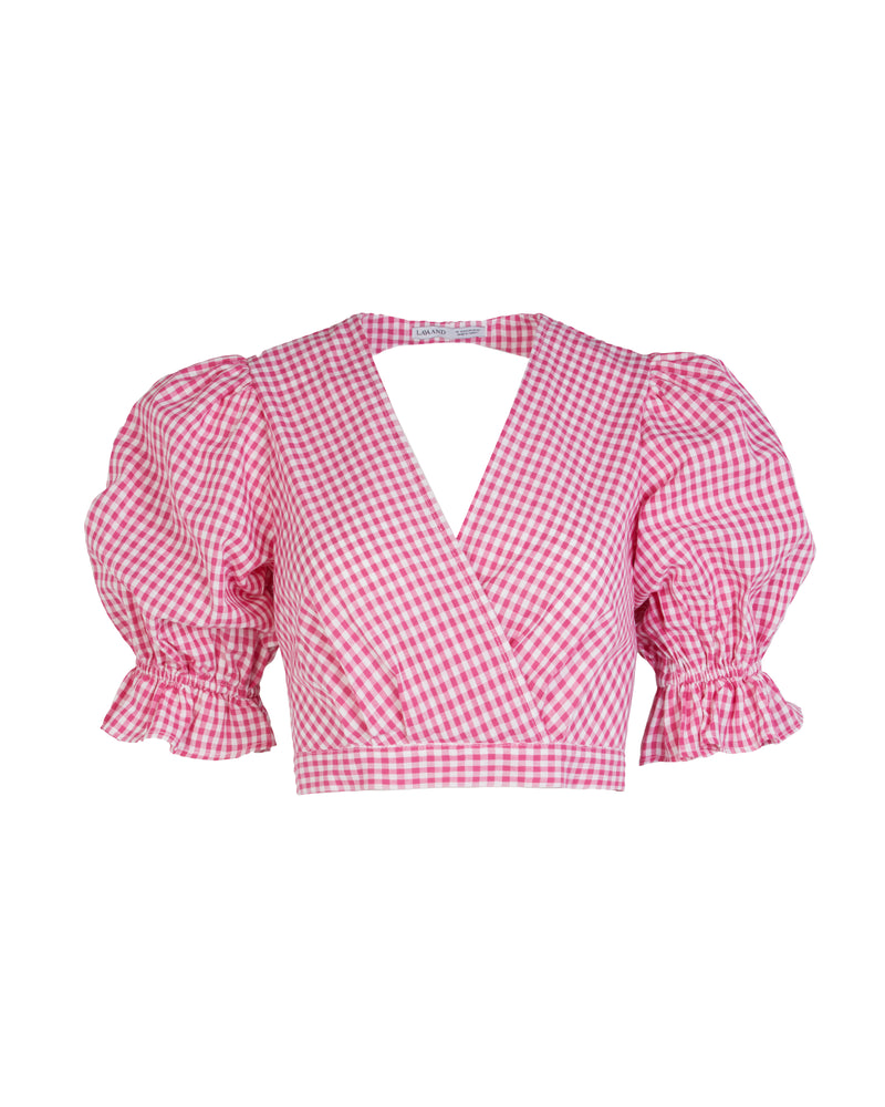 Open Back Cotton Blouse in Pink Gingham