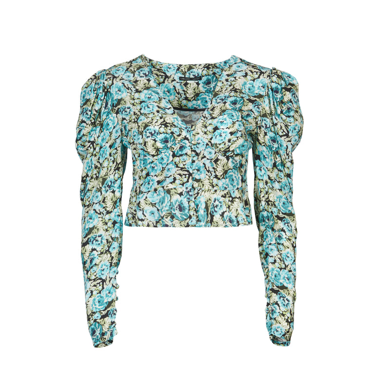 Women's Puff Sleeve Blouse in Blue Floral