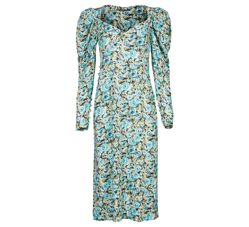 Puff Sleeve Midi Dress, Blue Floral Midi Dress for Women