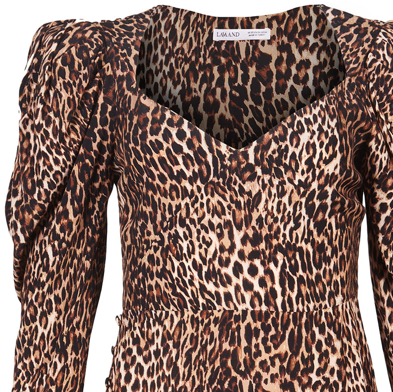 Puff Sleeve Midi Dress in Leopard, Leopard Print Midi Dress