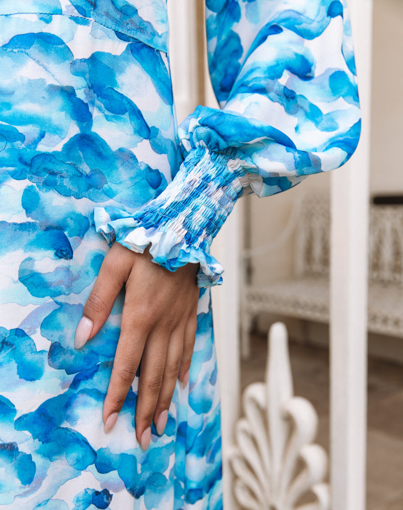 Women's Button Through Midi Dress in Blue Sky 