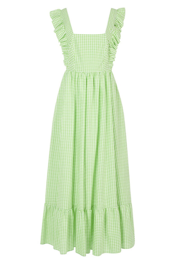Tie Back Maxi Dress in Green Gingham