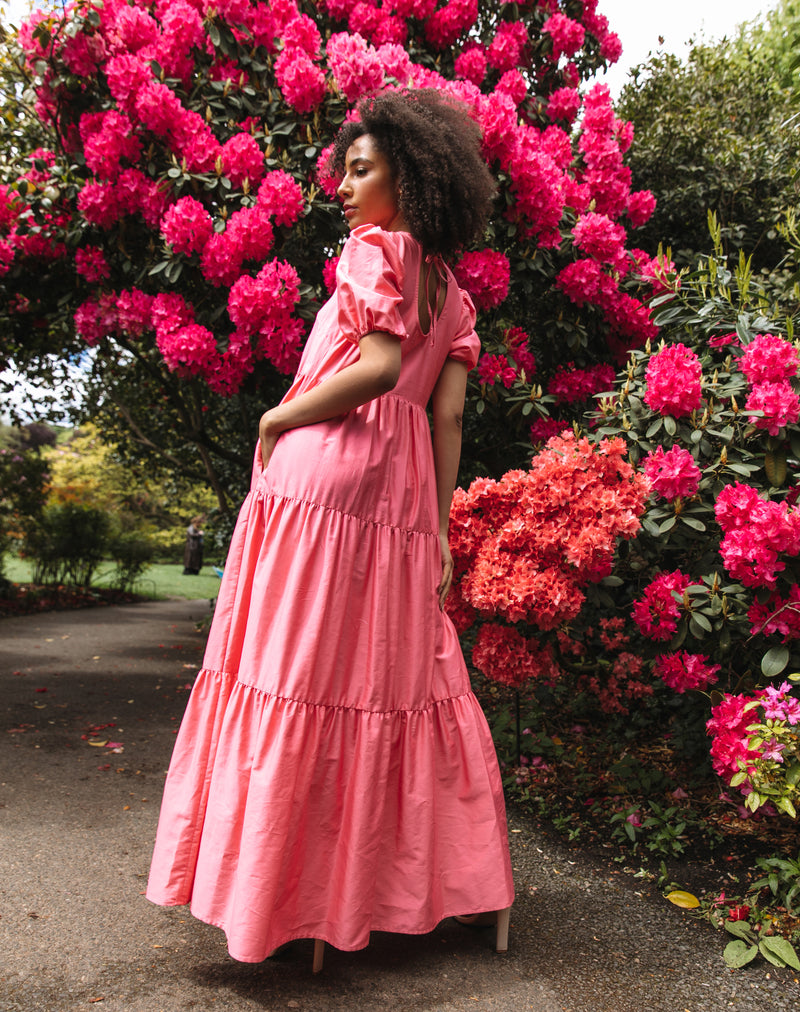 Cotton Maxi Dress for Women, Watermelon Pink Maxi Dress