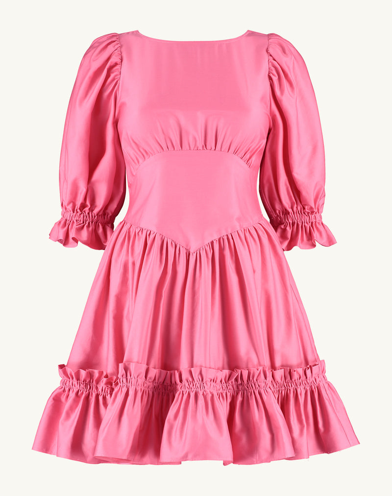 Open Back Cotton Mini Dress in Watermelon Pink