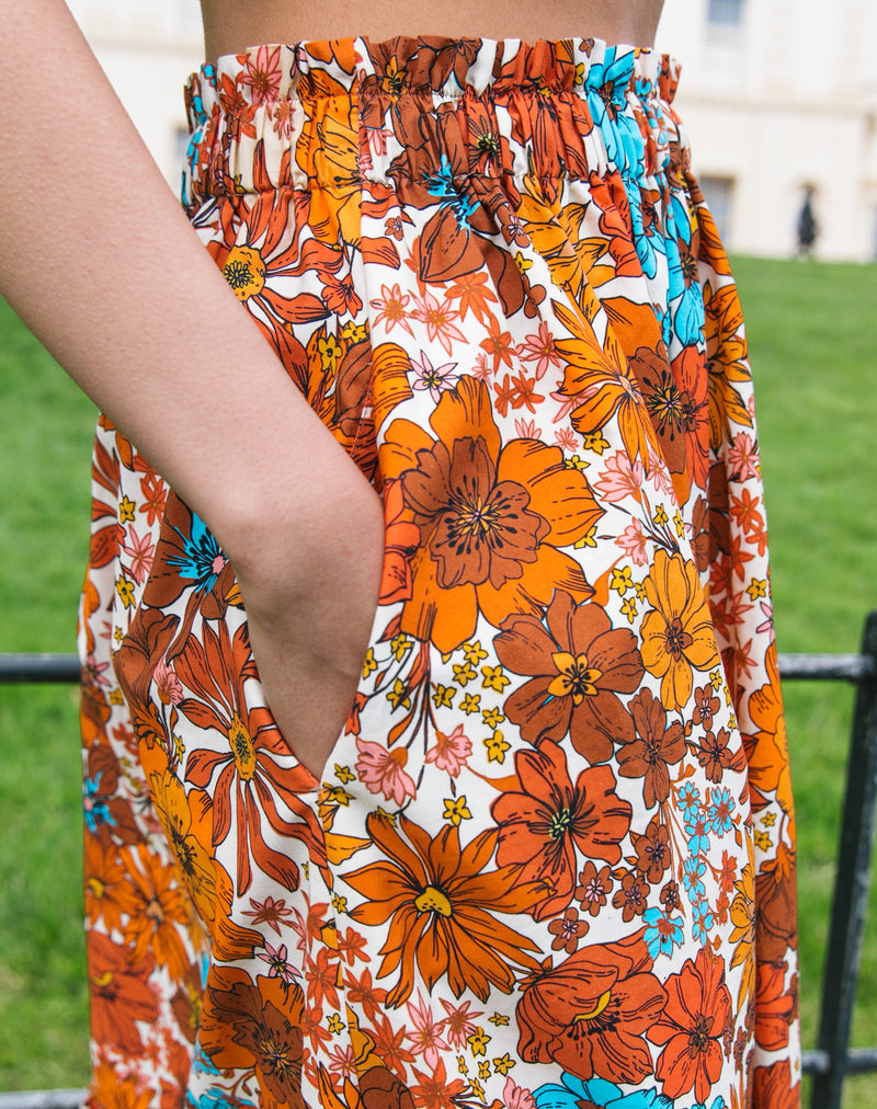 Midi Skirt in Brown 70s Floral
