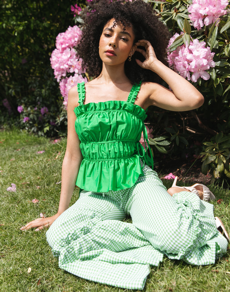 Women's Flared Trousers in Green Gingham