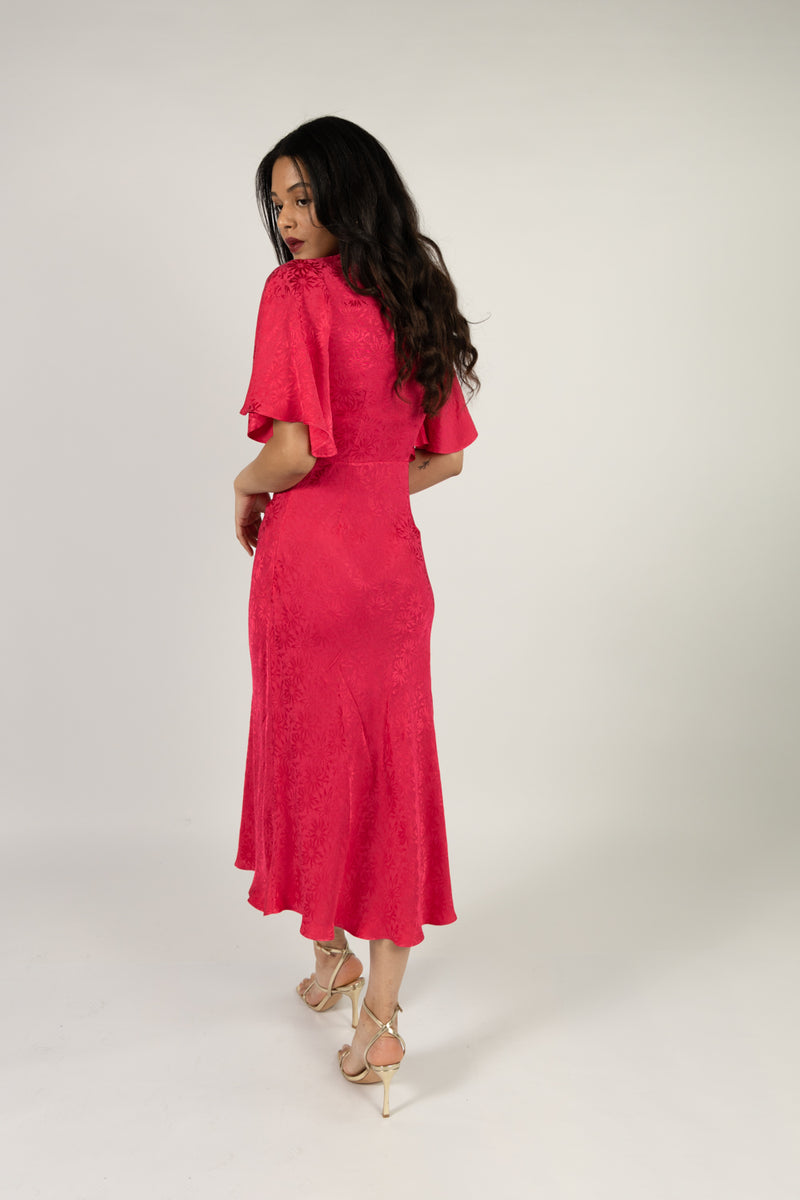 The Elouise Midi Dress In Pink Daisy