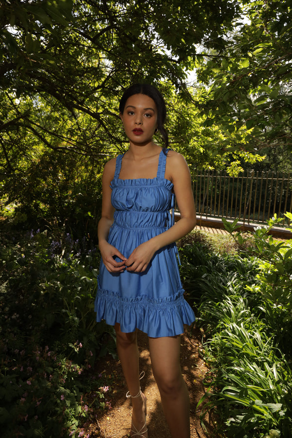 Cotton Mini Dress In Cornflower Blue for Women