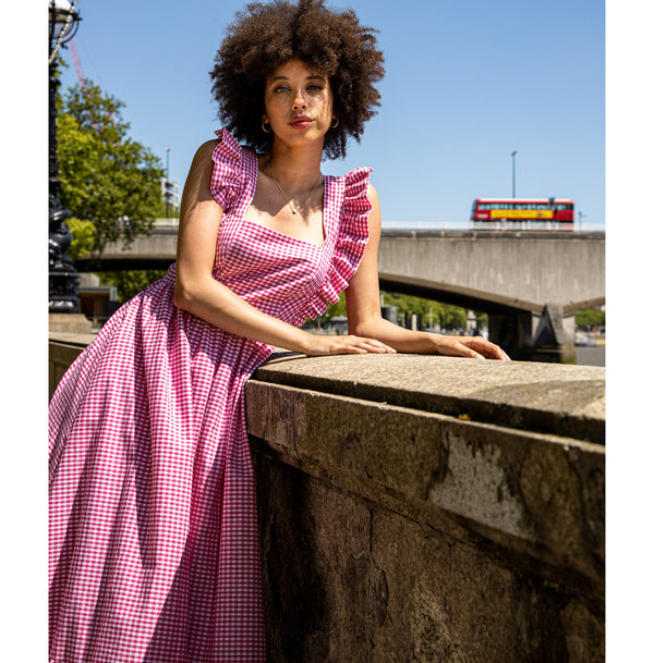 Gingham Cotton Maxi dress in Pink