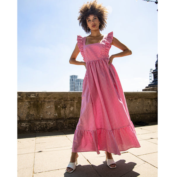 Gingham Cotton Maxi dress in Pink