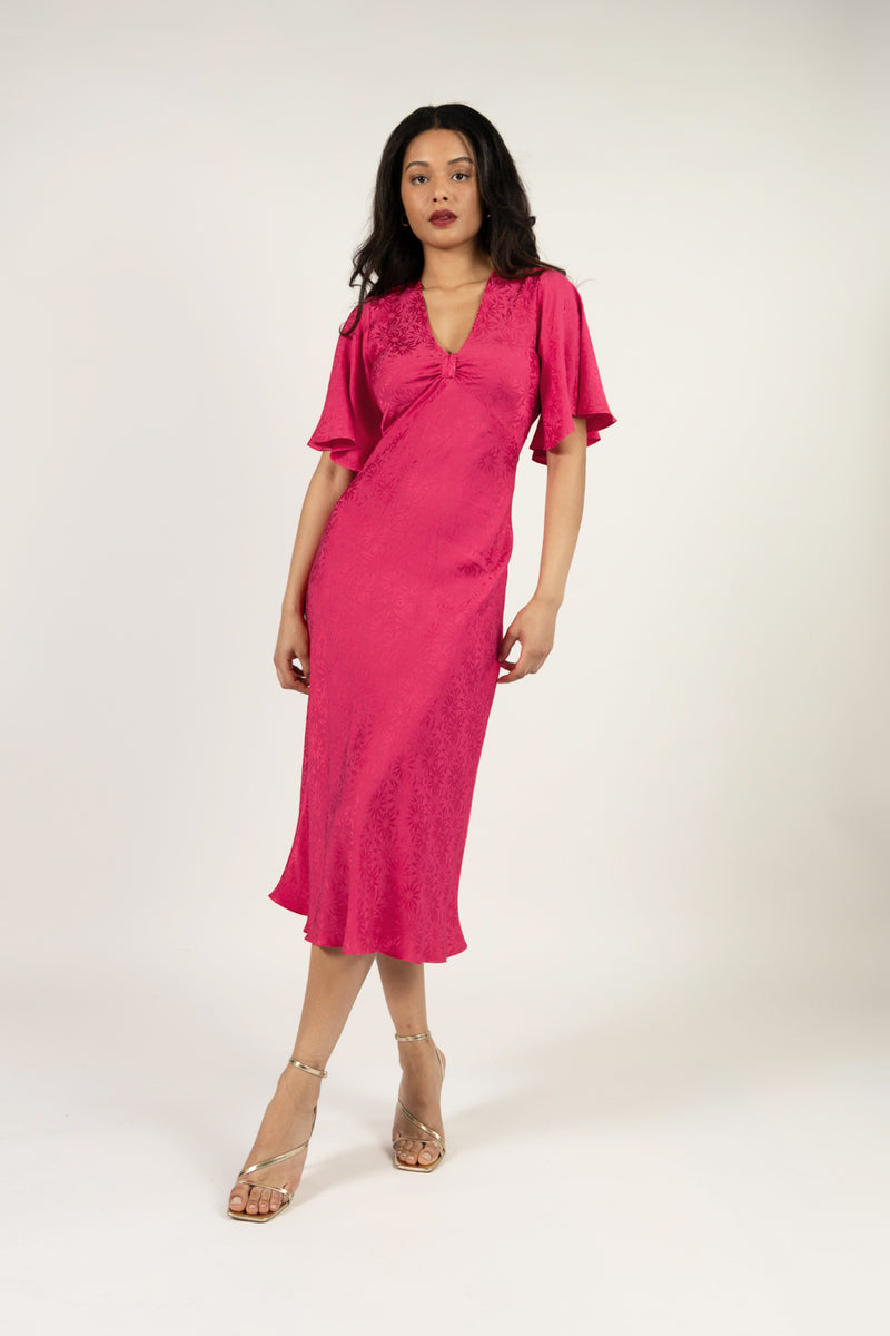 The Elouise Midi Dress In Pink Daisy