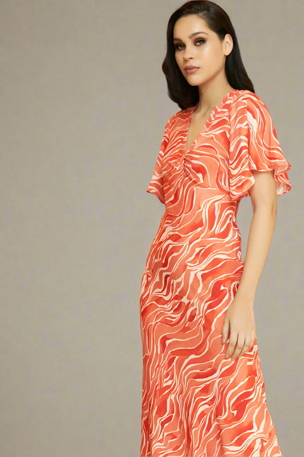 Midi Dress In Orange Waves for Women